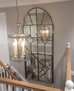 Positioned to reflect our clients balustrade and lantern detail. Mirrors work well on these stairwell walls to enhance a sometimes dark and closed area