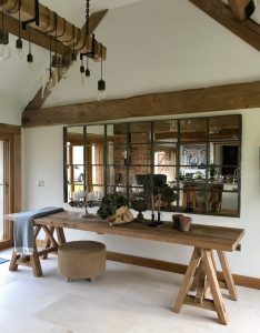 Extra Large Panelled English Window Mirror wall mounted to reflect our client barn renovation project