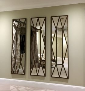 French Rustic Art Deco Mirror Panels spaced to fit our clients wall specification