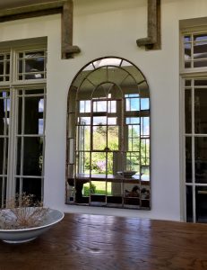 Original Orangery mirror with great preserved patina, now displayed in our clients new orangery project