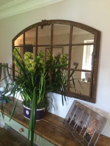 Extra Wide Rustic Slow Arch Flush wall mounted above a Chest of Drawers to open and reflect our clients hallway area