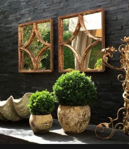 Rustic Panel Mirrors make a great feature on this slate walled area, bringing a great contrast in textures