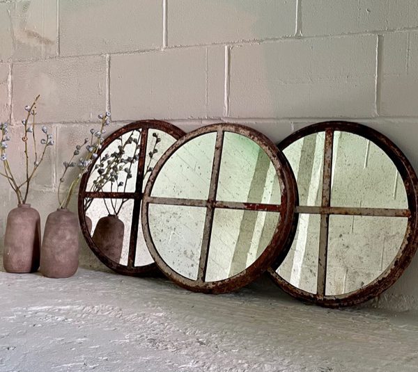 Trio of Rustic Vintage Circular Mirrors