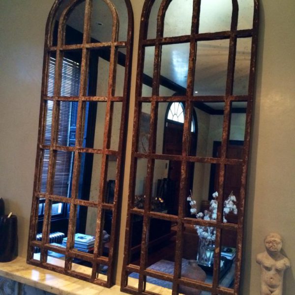 A pair of Slim Arch Architectural Reclaimed Window Mirrors