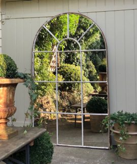 Aged White Architectural Arched Mirror