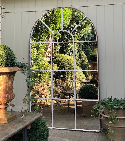 Aged White Architectural Arched Mirror