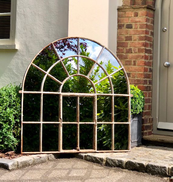 Aged White Rustic Arch Architectural Mirror