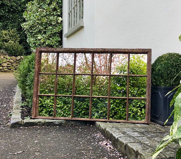 Antique English Rustic Wide Cast Iron Mirror