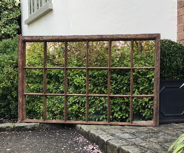 Antique English Rustic Wide Cast Iron Mirror