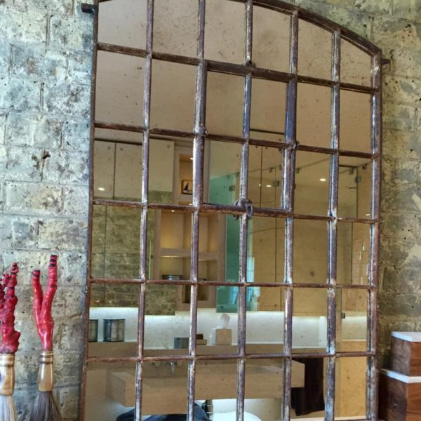 Antique Rustic Slow Arch Window Mirror