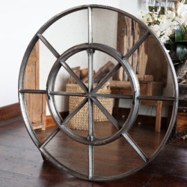 Rare Circular Cast Iron Window Frame Mirror