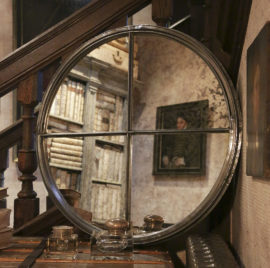Antique Circular Cast Iron Window Frame Mirror