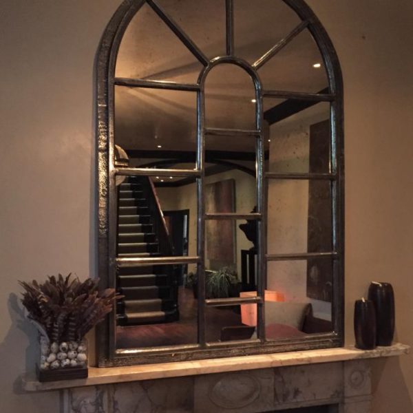 Panelled Full Arch Iron Window Mirror