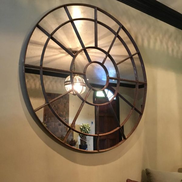 Huge Architectural Circular Rustic Mirror