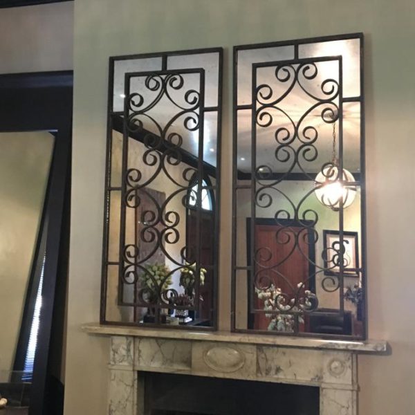 Pair of Decorative Iron Work Mirror Panels