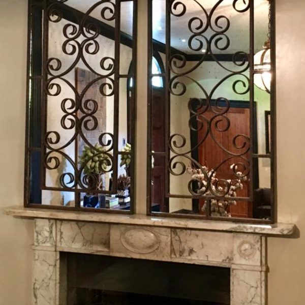 Pair of Decorative Iron Work Mirror Panels