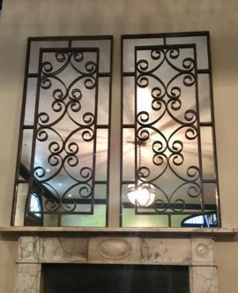 Pair of Decorative Iron Work Mirror Panels