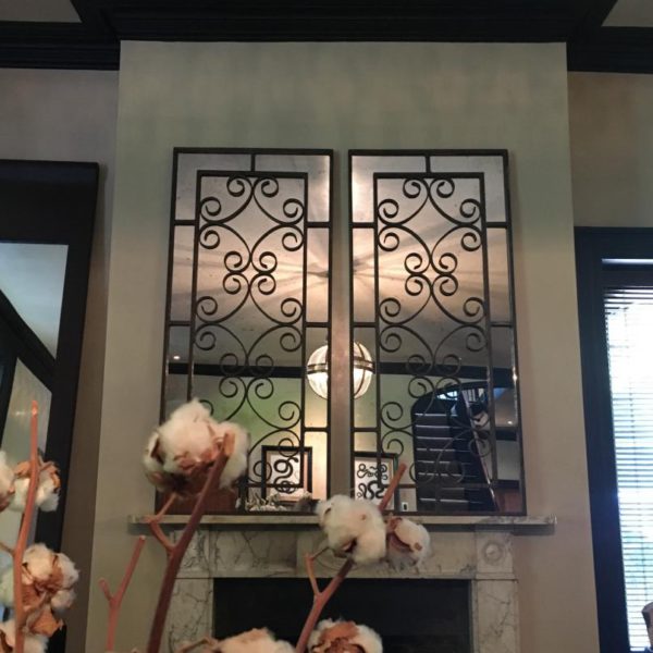 Pair of Decorative Iron Work Mirror Panels