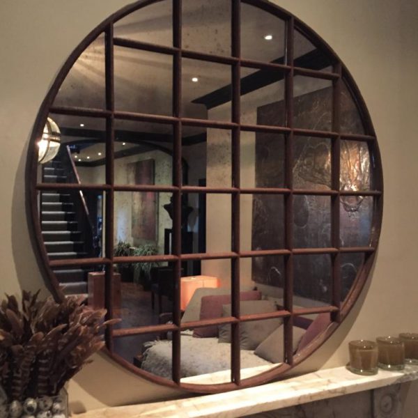 Panelled Industrial Circular Window Mirror