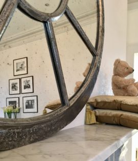 Polished Reclaimed Large Round Window Mirror