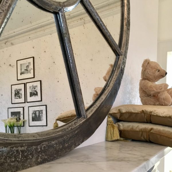 Polished Reclaimed Large Round Window Mirror