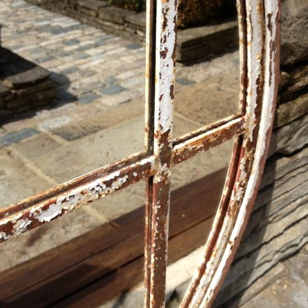 Rare Circular 12 Panel Wrought Iron Window Frame Mirror