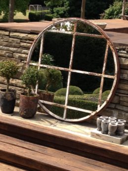 Rare Circular 12 Panel Wrought Iron Window Frame Mirror