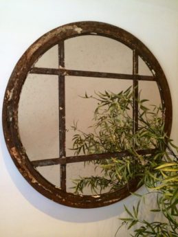 Rare Circular Rustic Reclaimed Window Mirror