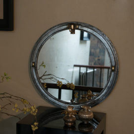 Small Circular Cast Iron Window Frame Mirror