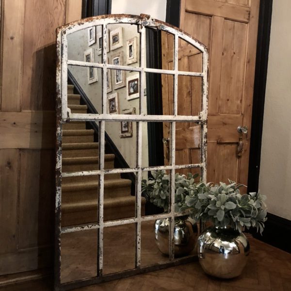 White Rustic Antique Architectural  Mirror